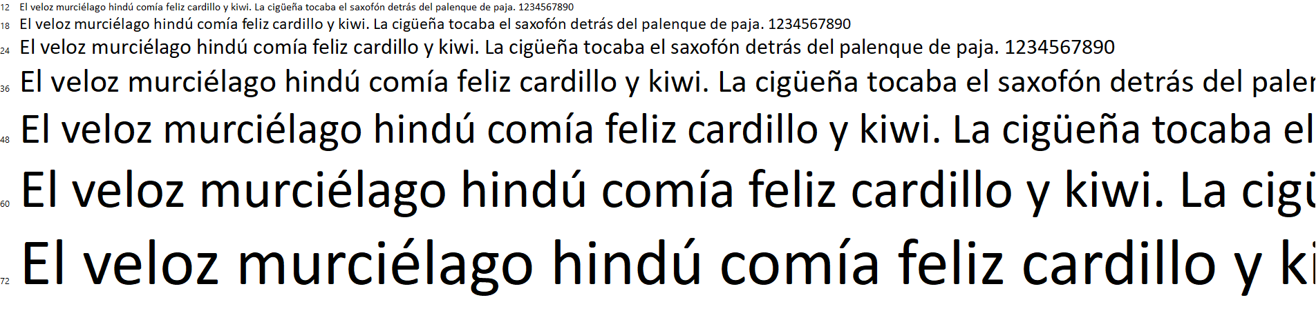 Captura de pantalla del texto de muestra