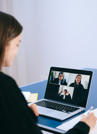 Woman in a videoconference: language consultancy’